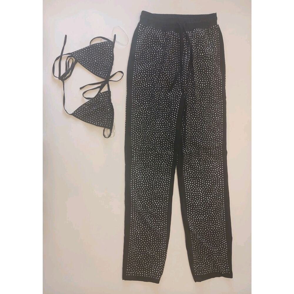 Hot & Delicious Pants & Triangle Bikini Top Outfit Black Rhinestones  Small NWT